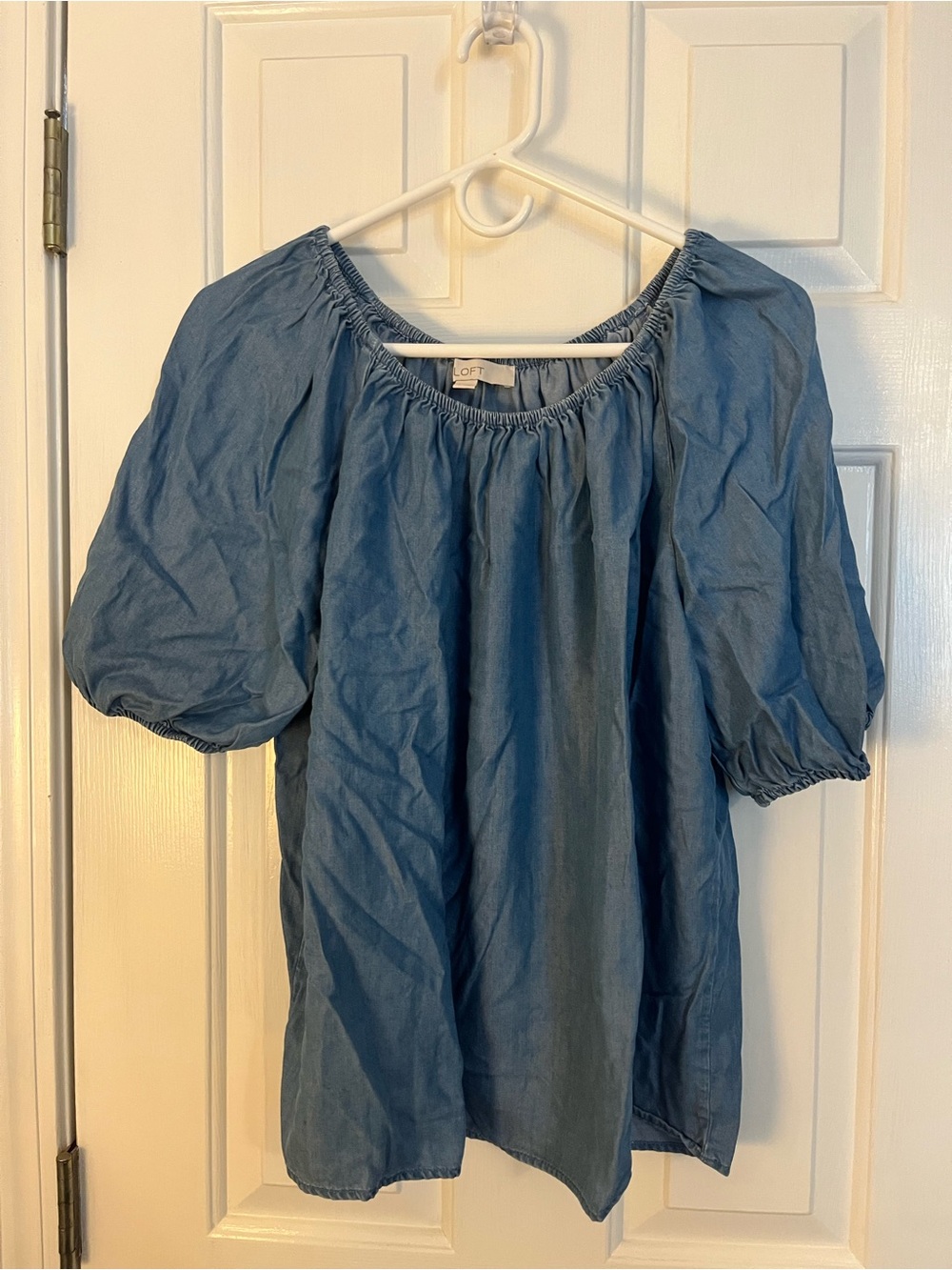 LOFT Puff Sleeve Peasant Blouse in Blue